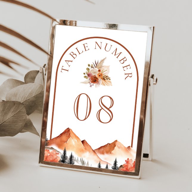 Terracotta Mountain Forest Arch Wedding Table Number (Creator Uploaded)