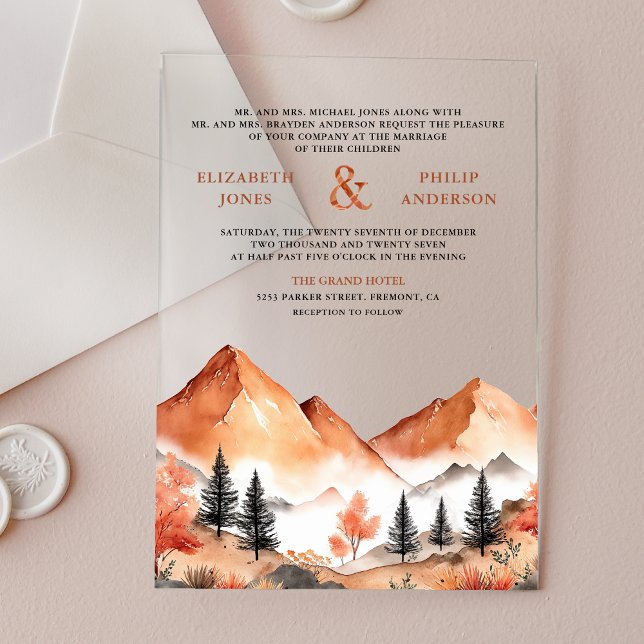 Terracotta Mountain Forest Wedding Acrylic Invitations (Creator Uploaded)