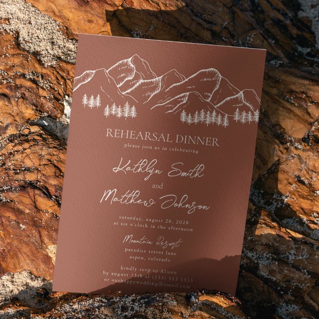 Terracotta Mountain Pine Tree Rehearsal Dinner Invitation (Creator Uploaded)