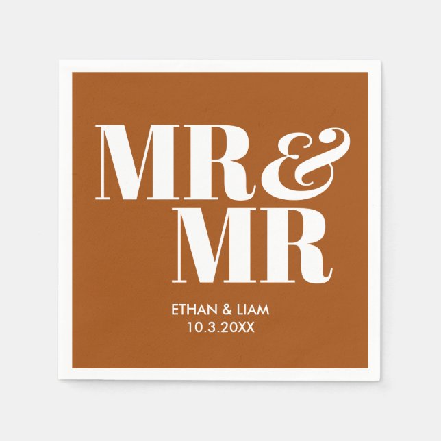 Terracotta Mr & Mr Personalised Wedding Napkins (Front)