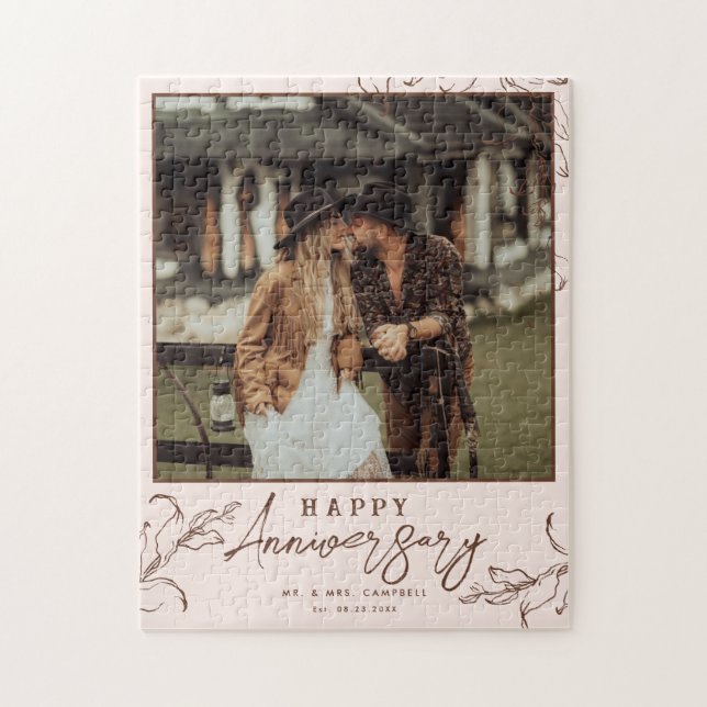 Terracotta | Mr. & Mrs. Happy Wedding Anniversary  Jigsaw Puzzle (Vertical)