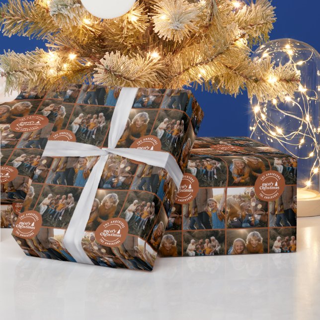 Terracotta multi photo Christmas modern minimal Wrapping Paper (Holidays)