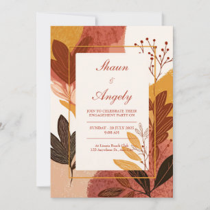 Terracotta Mustard Abstract Leaf Wedding Invitation