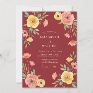 Terracotta Mustard Ranunculus Eucalyptus Wedding Invitation