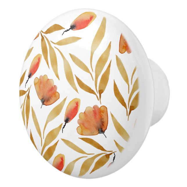 Terracotta Mustard Yellow Floral Ceramic Knob (Right)