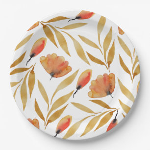 Terracotta Mustard Yellow Floral Paper Plate