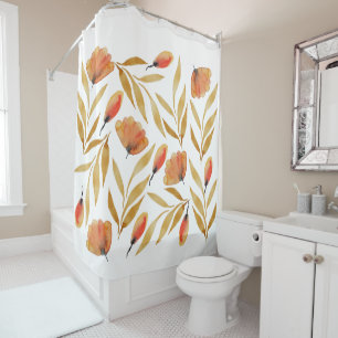 Terracotta Mustard Yellow Floral Shower Curtain