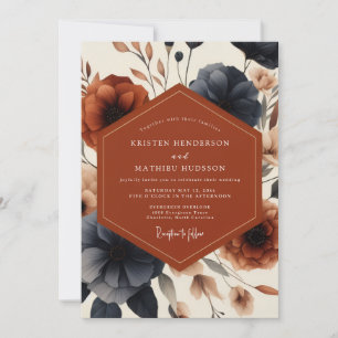 Terracotta Navy Bloom Autumn Wedding Invitation