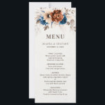 Terracotta Navy Blue  Botanical Wedding Menu Card<br><div class="desc">Elegant Navy blue,  Terracotta ,  Orange earthy floral theme wedding Invitation featuring elegant bouquet of Navy blue,  Terracotta colour roses peonies  and eucalyptus leaves. Please contact me for any help in customisation or if you need any other product with this design.</div>
