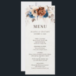 Terracotta Navy Blue  Botanical Wedding Menu Card<br><div class="desc">Elegant Navy blue,  Terracotta ,  Orange earthy floral theme wedding Invitation featuring elegant bouquet of Navy blue,  Terracotta colour roses peonies  and eucalyptus leaves. Please contact me for any help in customisation or if you need any other product with this design.</div>