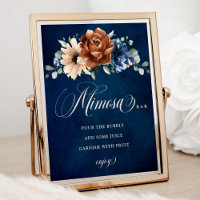 Terracotta Navy Blue Bridal Shower Mimosa Bar Sign