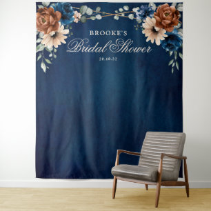 Terracotta Navy Blue Bridal shower Photo Backdrop Tapestry