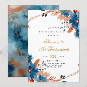 Terracotta Navy Blue Floral Bridesmaids Luncheon Invitation