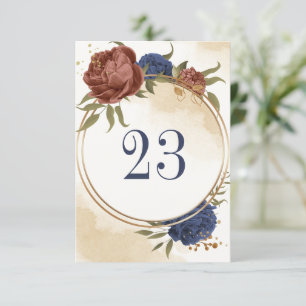 terracotta navy blue floral geometric table number