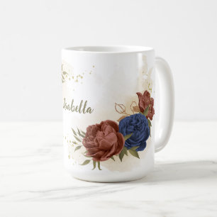 terracotta navy blue floral greenery coffee mug