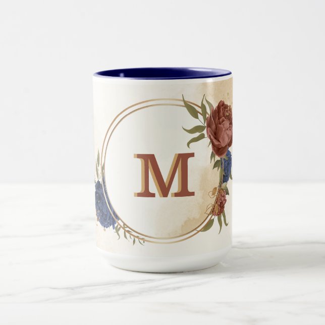 terracotta navy blue floral greenery mug (Center)