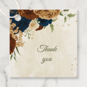 Terracotta & navy blue floral greenery wedding favour tags