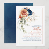 Terracotta & Navy Blue Floral Wedding Anniversary