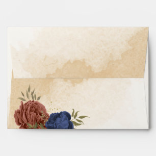 terracotta navy blue floral wedding envelope