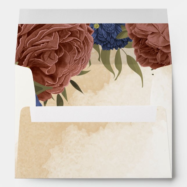 terracotta navy blue floral wedding envelope (Back (Bottom))