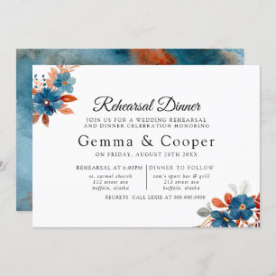 Terracotta Navy Blue Florals Rehearsal Dinner Invitation