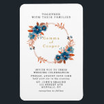 Terracotta Navy Blue Florals Wedding Invite Magnet<br><div class="desc">You will you these watercolor navy blue florals and terracotta foliage leaves in a gold geometric frame. Or a wreath in the same colors. On the back,  it's terracotta and navy blue watercolor paint.</div>