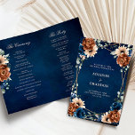 Terracotta Navy Blue Geometric Wedding Program<br><div class="desc">Elegant Navy blue,  Terracotta ,  Orange earthy floral theme wedding program card featuring elegant bouquet of Navy blue,  Terracotta colour roses peonies  and green eucalyptus leaves. Please contact me for any help in customisation or if you need any other product with this design.</div>