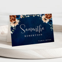 Terracotta Navy Blue Greenery Geometric Guest Name