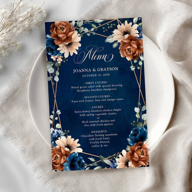 Terracotta Navy Blue Greenery Geometric Menu     (Terracotta Navy Blue Greenery Geometric Menu)