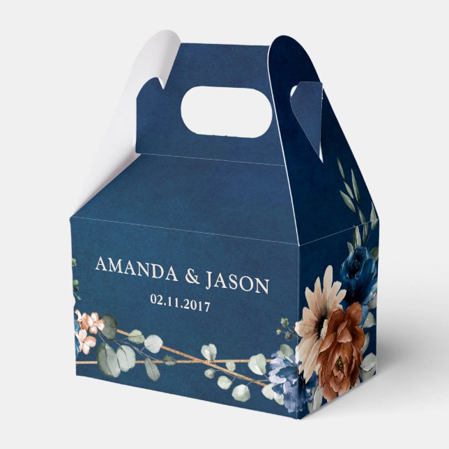 Terracotta Navy Blue Greenery Geometric Wedding Fa Favour Box (Front Side)