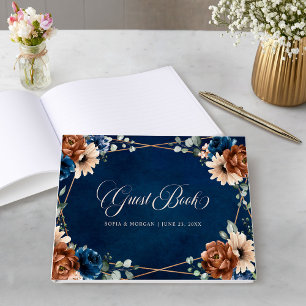 Terracotta Navy Blue Greenery Geometric Wedding Guest Book