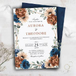Terracotta Navy Blue Greenery Geometric Wedding In Invitation<br><div class="desc">Elegant Navy blue,  Terracotta ,  Orange earthy floral theme wedding Invitation featuring elegant bouquet of Navy blue,  Terracotta color roses peonies  and green eucalyptus leaves. Please contact me for any help in customization or if you need any other product with this design.</div>
