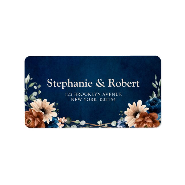 Terracotta Navy Blue Greenery Geometric Wedding La Label (Front)