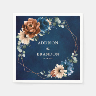 Terracotta Navy Blue Greenery Geometric Wedding Na Napkin
