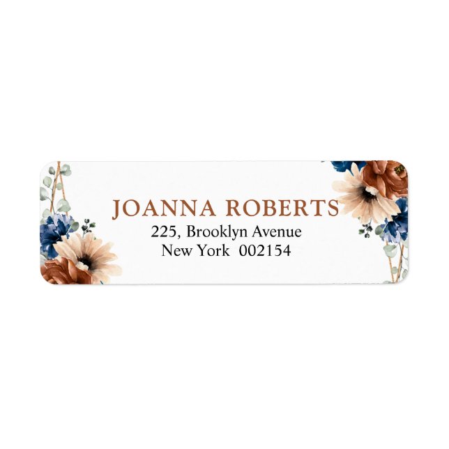 Terracotta Navy Blue Greenery Geometric Wedding Return Address Label (Front)