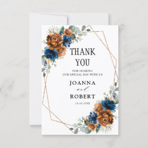 Terracotta Navy Blue Greenery Geometric Wedding Thank You Card