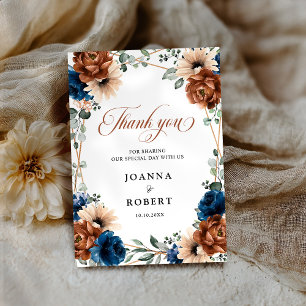 Terracotta Navy Blue Greenery Geometric Wedding Thank You Card