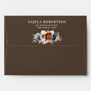 Terracotta Navy Blue Pampas Grass Rustic Wedding Envelope