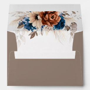 Terracotta Navy Blue Pampas Grass Rustic Wedding Envelope