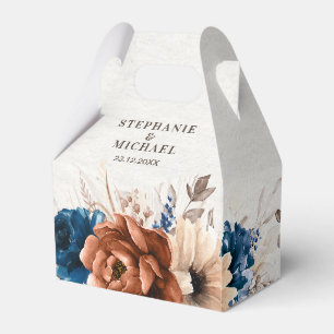 Terracotta Navy Blue Pampas Grass Rustic Wedding Favour Box