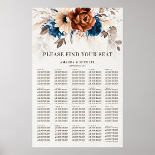 Terracotta Navy Blue Pampas Grass  Seating Chart