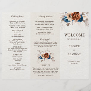 Terracotta Navy Blue Pampas Grass Wedding Program
