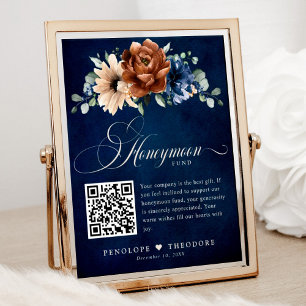Terracotta Navy Blue Wedding Honeymoon Fund Sign