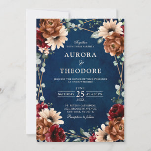 Terracotta Navy Burgundy Red  Geometric Wedding  Invitation