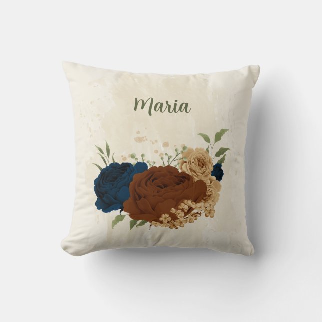 terracotta navy floral cushion (Front)
