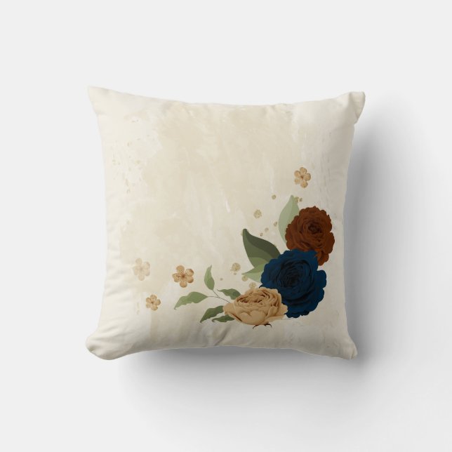 terracotta navy floral cushion (Front)