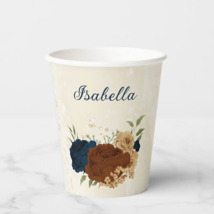 terracotta navy floral paper cups