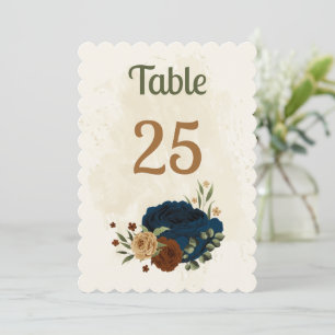 terracotta navy floral table number card