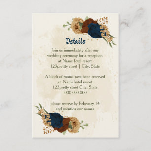 terracotta navy floral wedding details enclosure card