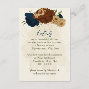 terracotta navy floral wedding details enclosure card